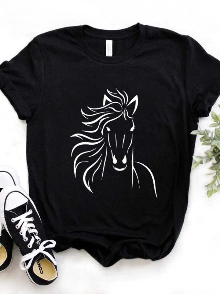 Horse Lover Print Women T Shirt Short Sleeve O Neck Loose Women Tshirt Ladies Tee Shirt Tops Clothes Camisetas Mujer