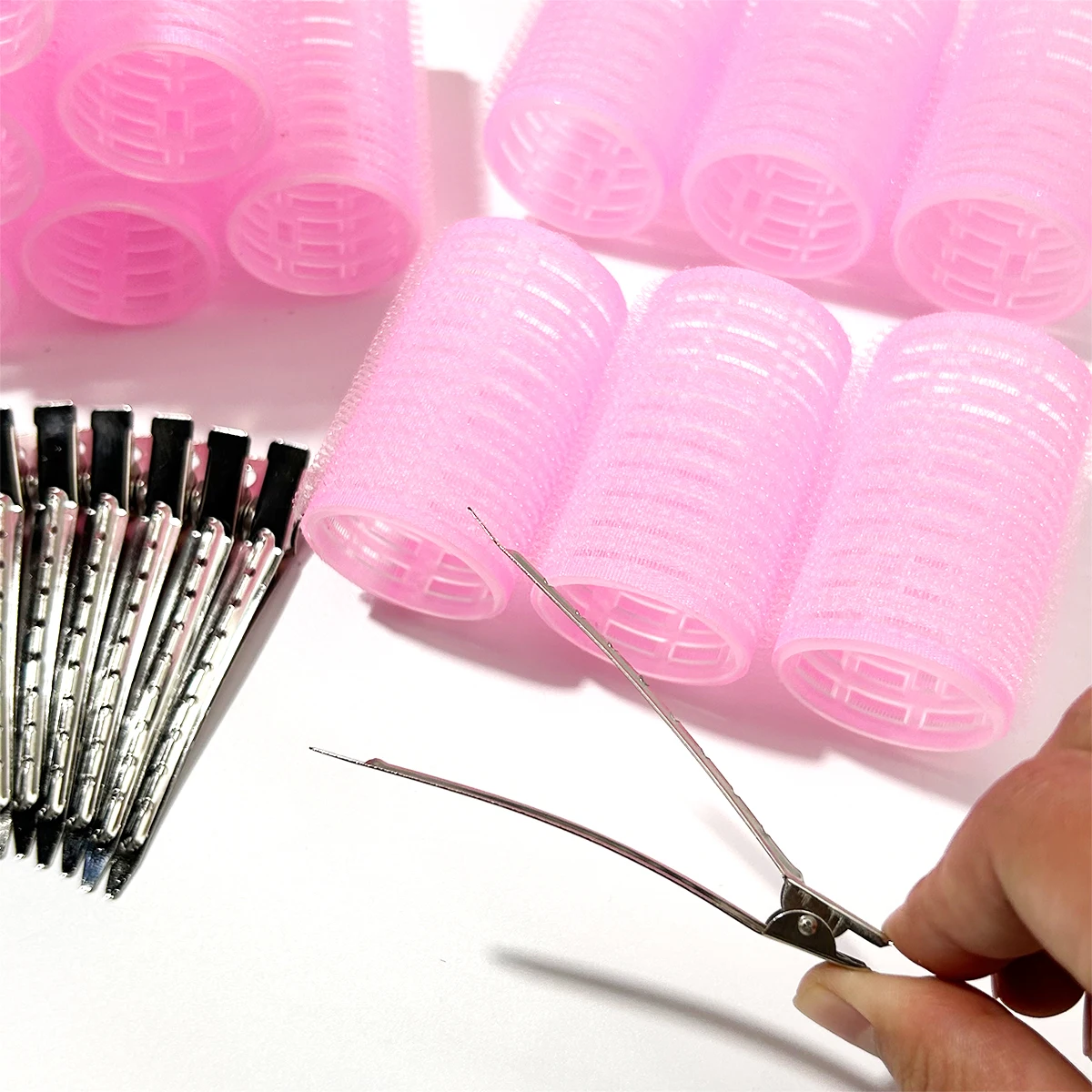 24pcs Women's Hair Curling Kit (12pcs Curlers + 12pcs Clips) Home Version Manual Curling Iron Suitable for Long/Medium/Short/Thi