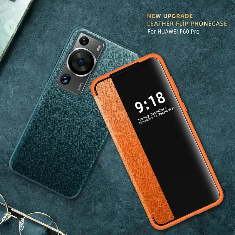 For Huawei Pura P70 P80 PRO+Flip Case PU Leather Window View Book Full Cover For Pura P70 Ultra P60 Pro p50 p40 p30 Phone Bags
