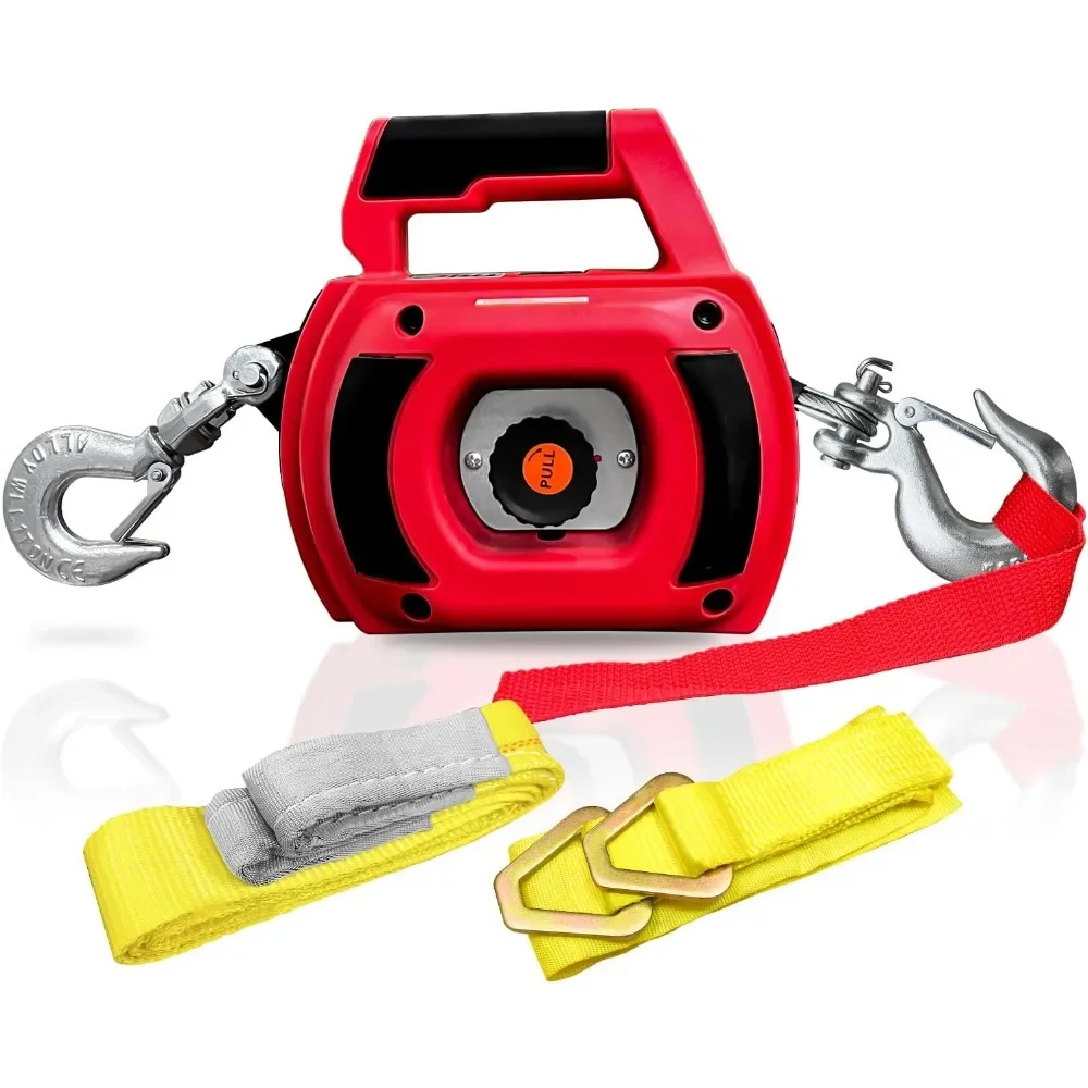 Portable Drill Winch 1000LBS, Drill Powered Winch with Lift Sling Strap and D Rings Tie Down Strap