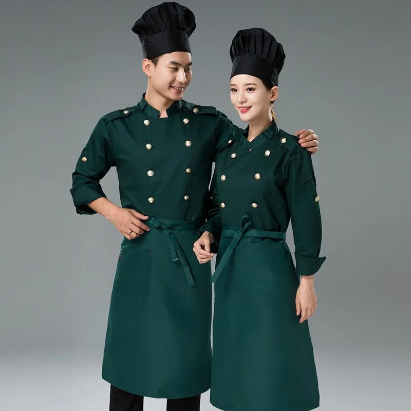 C656 Chef ทำงานขนาด Chef Uniform แขนยาว Waiter Coat โรงแรมแจ็คเก็ต Catering ห้องครัว Breathable อบเสื้อผ้า