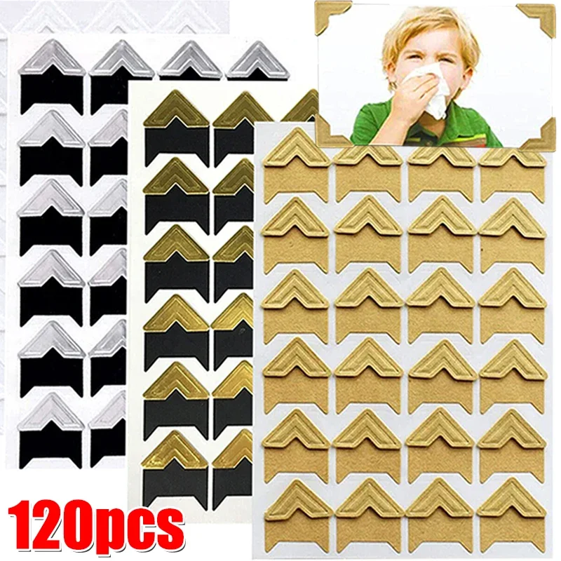 120/24PCS Photo Albums Corner Sticker Vintage Corner Kraft Paper Stickers Scrapbooking Picture Frames DIY Photo Album Decoration