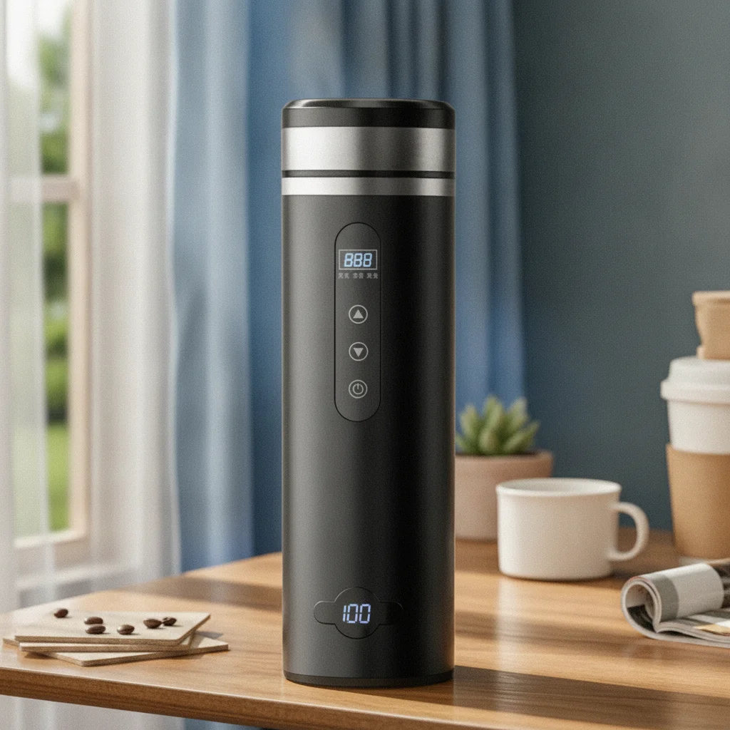 Electric Heating Cup Touch-Control Car Electric Heating Mug Travel Kettle Compact Stainless Steel for Commuters, Office