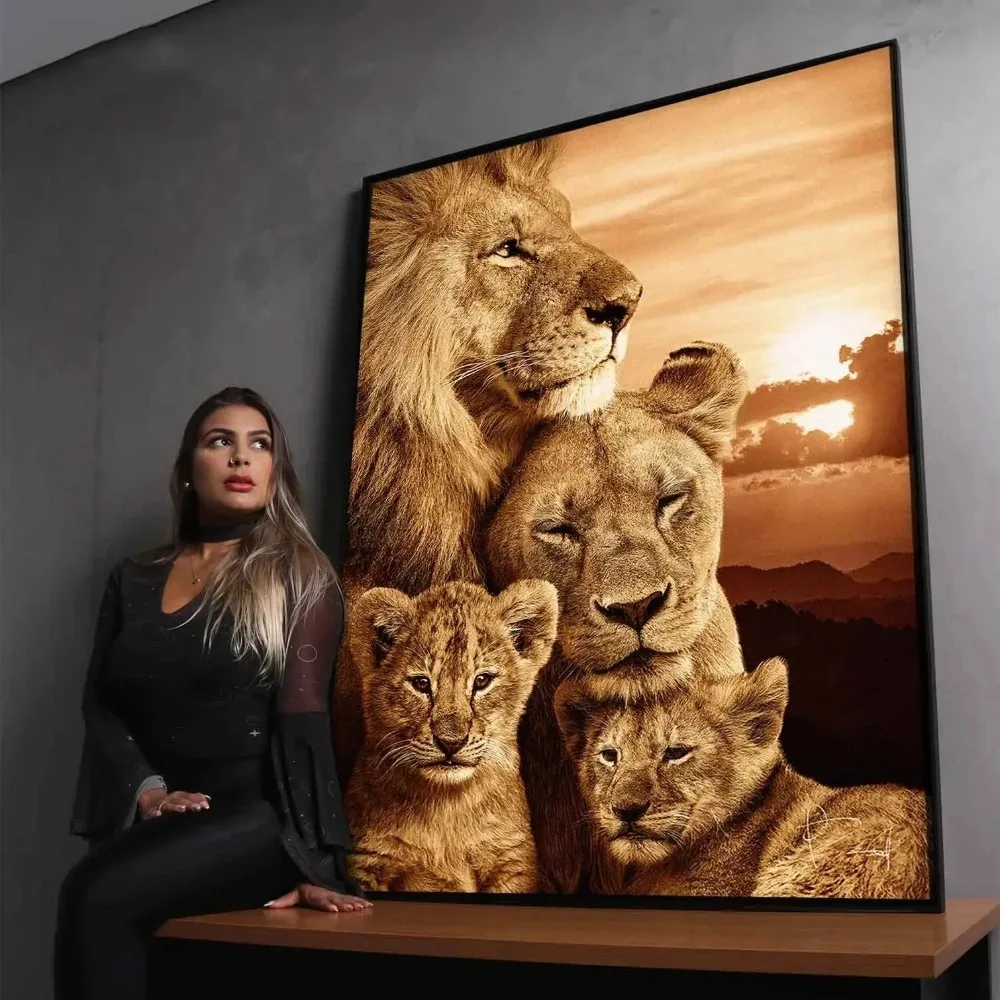 جماليات الحيوانات الكلاسيكية جدار الفن الأسد البري النمر والشبل الملصقات قماش اللوحة ديكور غرفة نوم المنزل