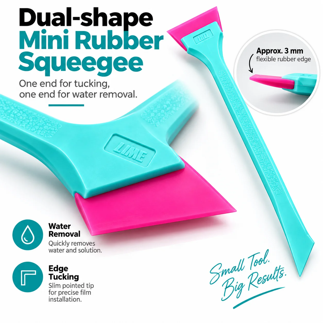 Window Tint Tools Mini Squeegee 2 IN 1 Small Quarter Window Tint Squeegee Go Corner Wrap Tool Car Mirror Wiper Rubber Scraper