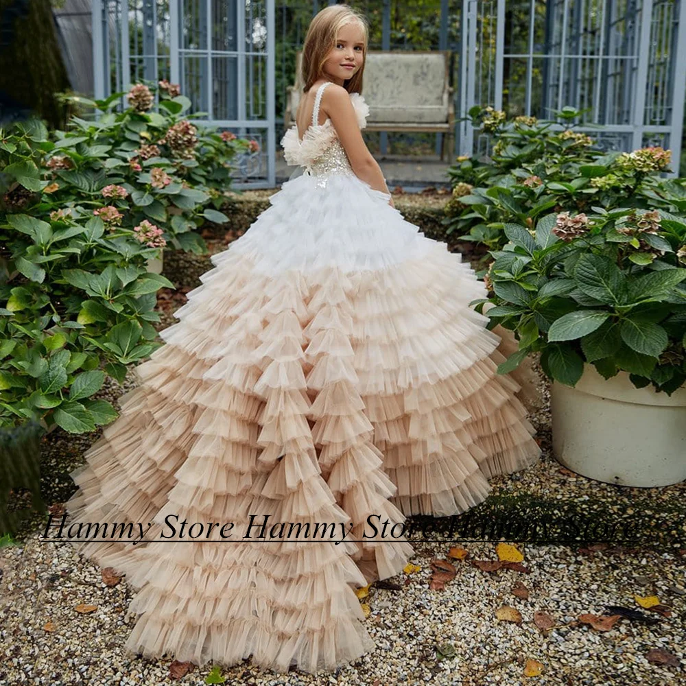 Wedding Flower Girl Dress Yipeisha Sexy Spaghetti Straps Tulle Tiered Ball Gown Birthday Party Dresses First Communion