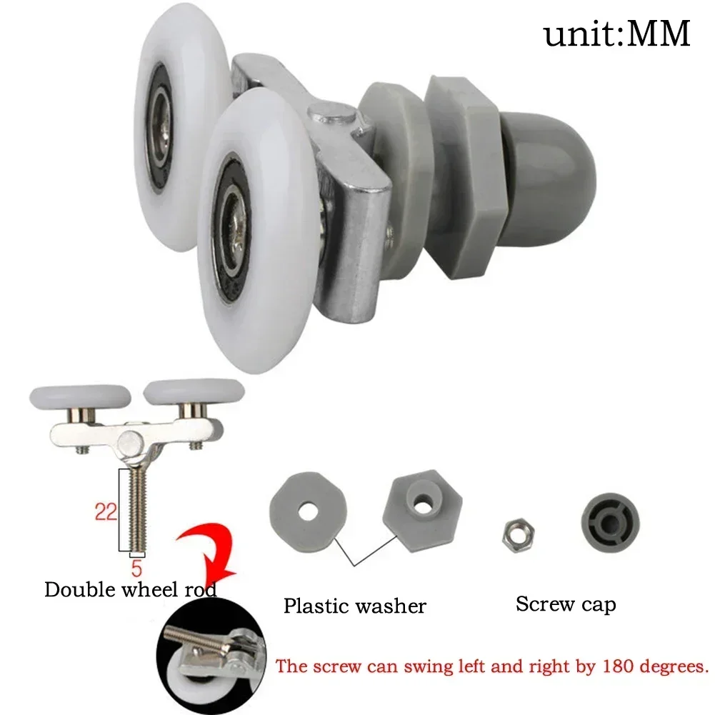 

4pcs Twin Bathroom Shower Door Roller Runner Wheels Sliders 19/23/25/27mm Dia Shower Rooms Cabins Door Pulley Hardware