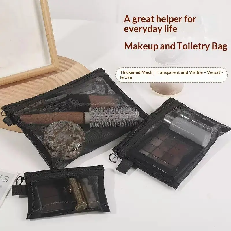 1Pcs Portable Travel Toiletry Organizer Case Mesh Clear Cosmetic Bags Small Large Black Makeup Bag Lipstick Storage Pouch