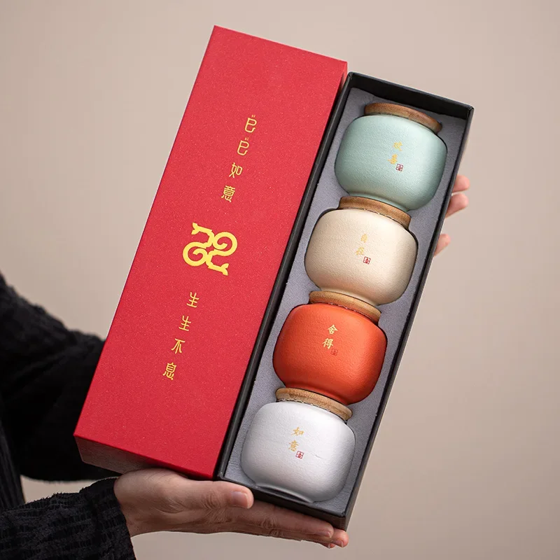 Chinese ceramic tea can travel portable sealed can calligraphy small portable creative tea packaging business gift box