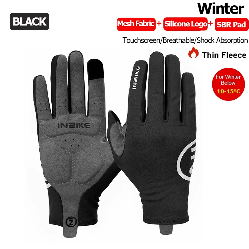 INBIKE 2024 Fahrradhandschuhe, gelpolstert, für Herren, Herbst und Winter, Fleece, Rennradhandschuhe, MTB, Vollfinger-Touchscreen, Fahrradzubehör