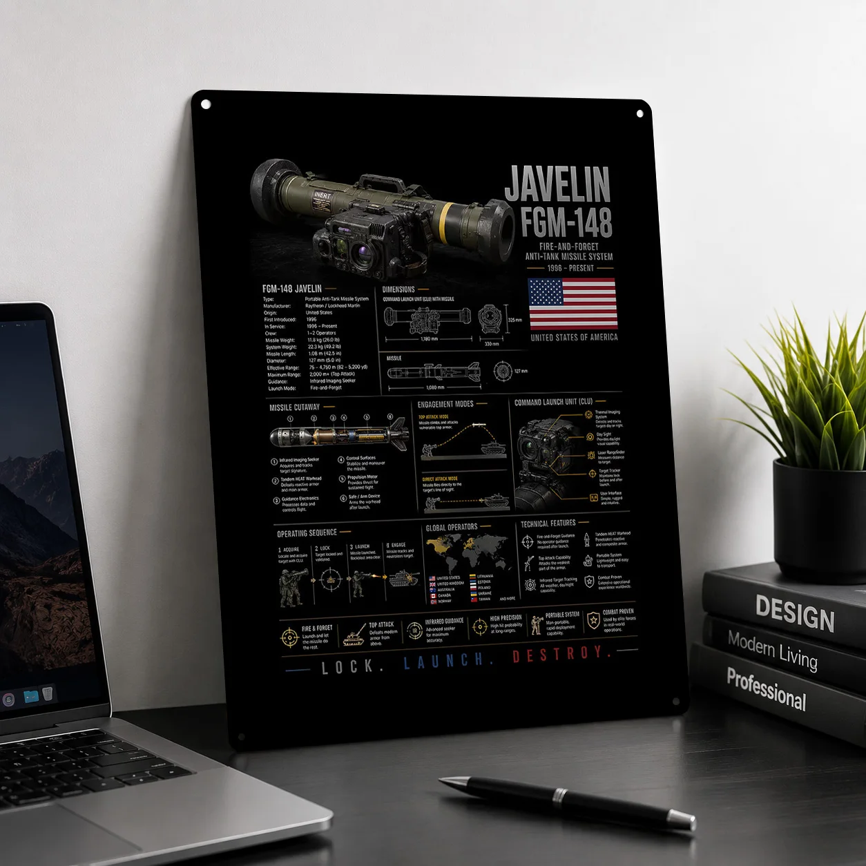 FGM-148 Javelin Anti-Tank Missile System 3D Texture Metal Poster Customized Wall Art Tin Sign Gift for Mancave Decoration Garage