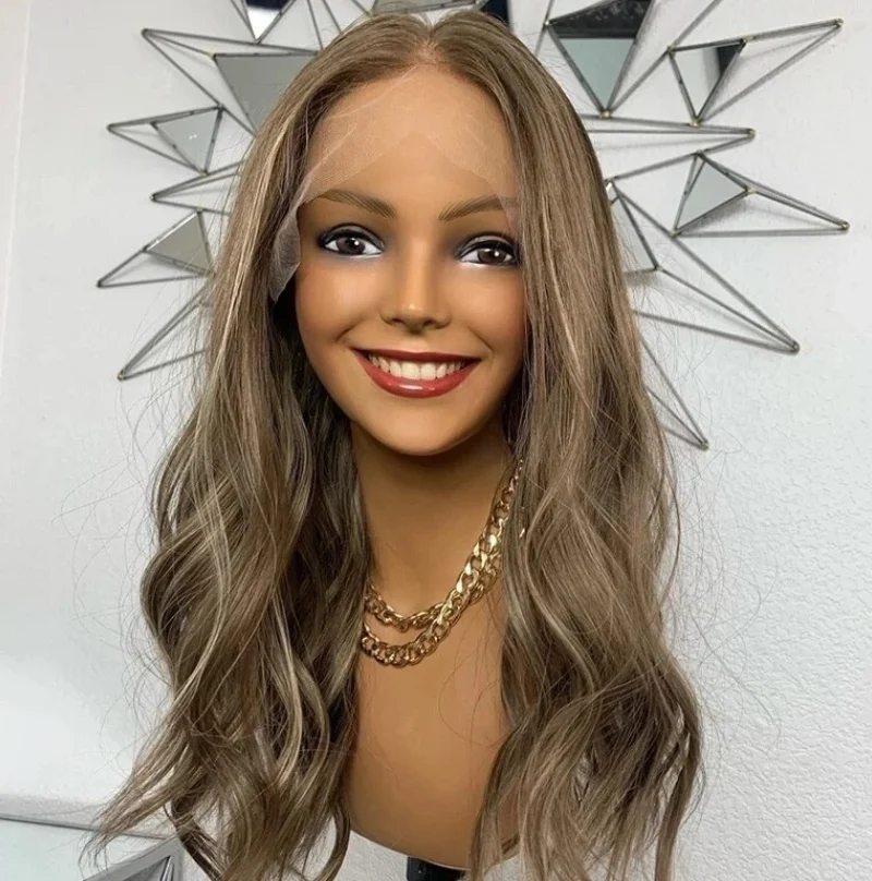 

13*4 Ombre Карамельно-коричневый кружевной фронтальный парик Высокое качество Свободные волнистые парики для женщин Модные термостойкие волокна Ежедневное использование для вечеринок