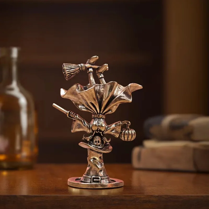 Brass Inverted Broom Magic Witch Figurines Miniatures Desktop Ornaments Retro Metal Model Crafts Home Decorations Accessories