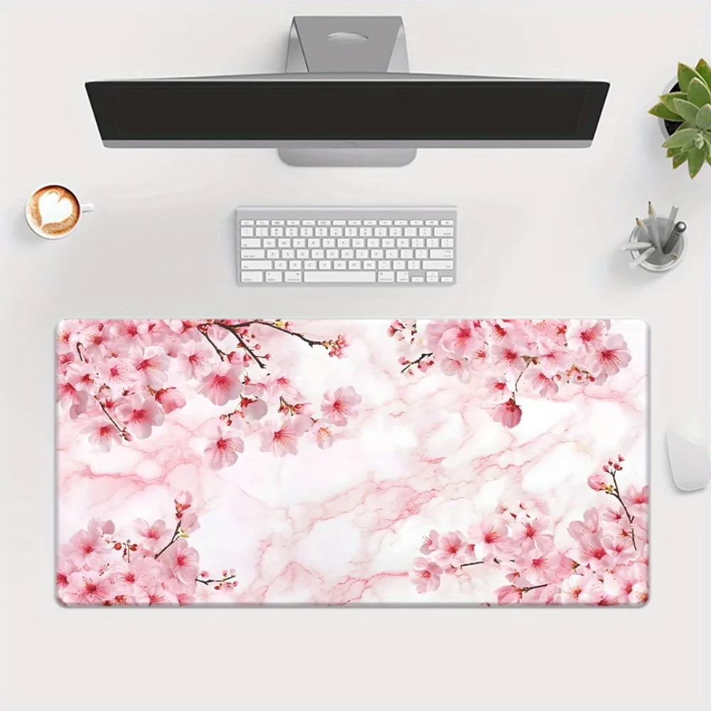 Cherry blossom pattern marble mouse pad - Non-slip rubber surface, suitable pink floral pattern accesorios para escritorio