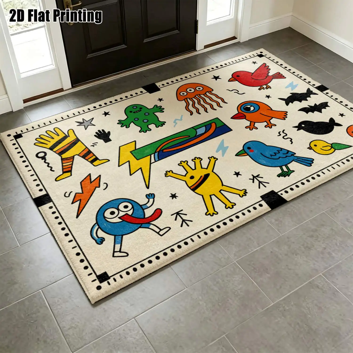 1Pc 2D Printed Cartoon Animal Nordic/Instagram Style Carpets, Machine Washable, Multi-Size, for Home Decor, Multi-Scene Floor Mats