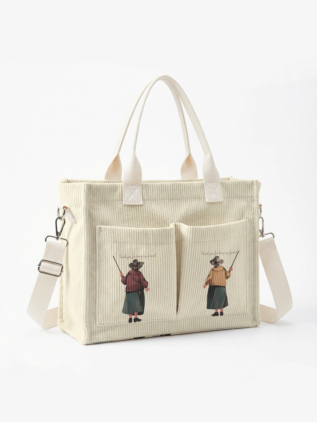 

Винтажная вельветовая сумка-тоут с принтом «Ведьма и волшебная палочка», большая вместительная сумка через плечо с множеством карманов для ежедневных поездок