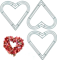 3 Pack Premium Metal Heart  Form Wire Wreath Frame 12 Inch DIY holiday wreaths for Valentine's Day Christmas New Year Decoration