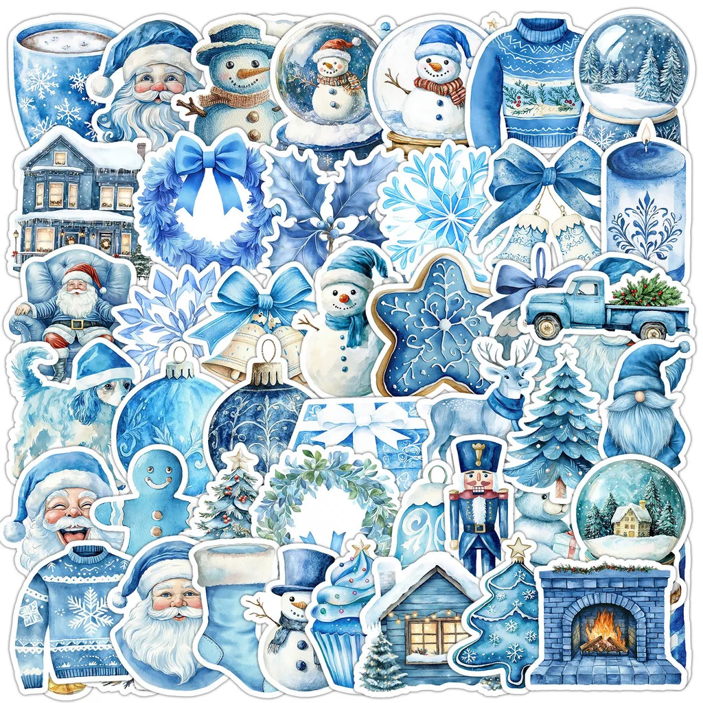 50 Stück neue blaue Weihnachts-Graffiti-Aufkleber – wasserfeste Dekoration für Wasserbecher, Telefon und Computer, AnimeWorlds Store