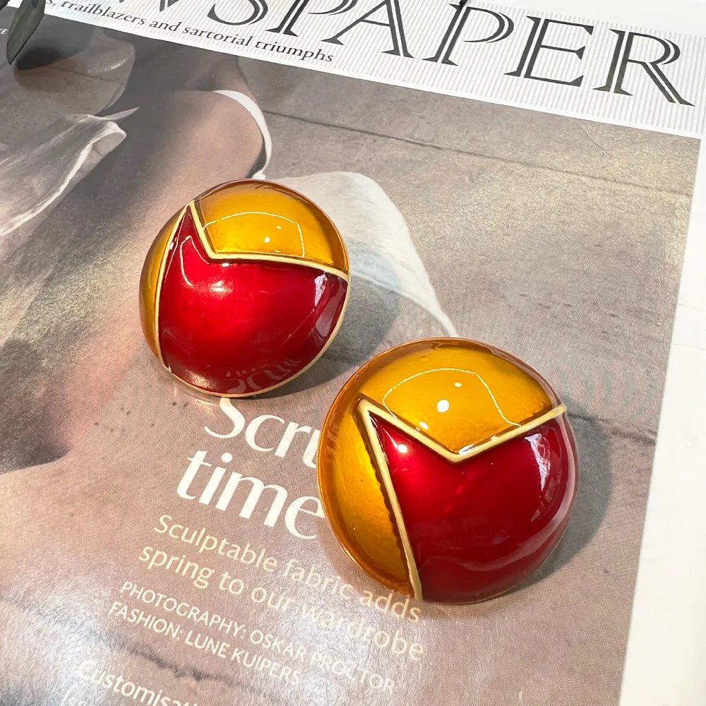 DIY accessories S925 silver needle retro earrings high-end enamel colored copper gold-plated round personality versatile medieva