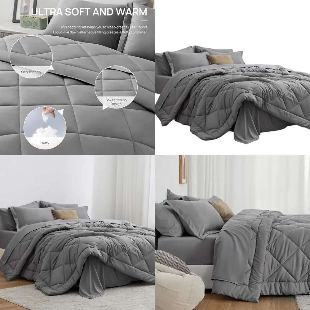 

Серый комплект одеял California King из 7 предметов: всесезонное постельное белье с 1 пододеяльником, 1 плоская простыня, 1 простыня, 2 наволочки и 2