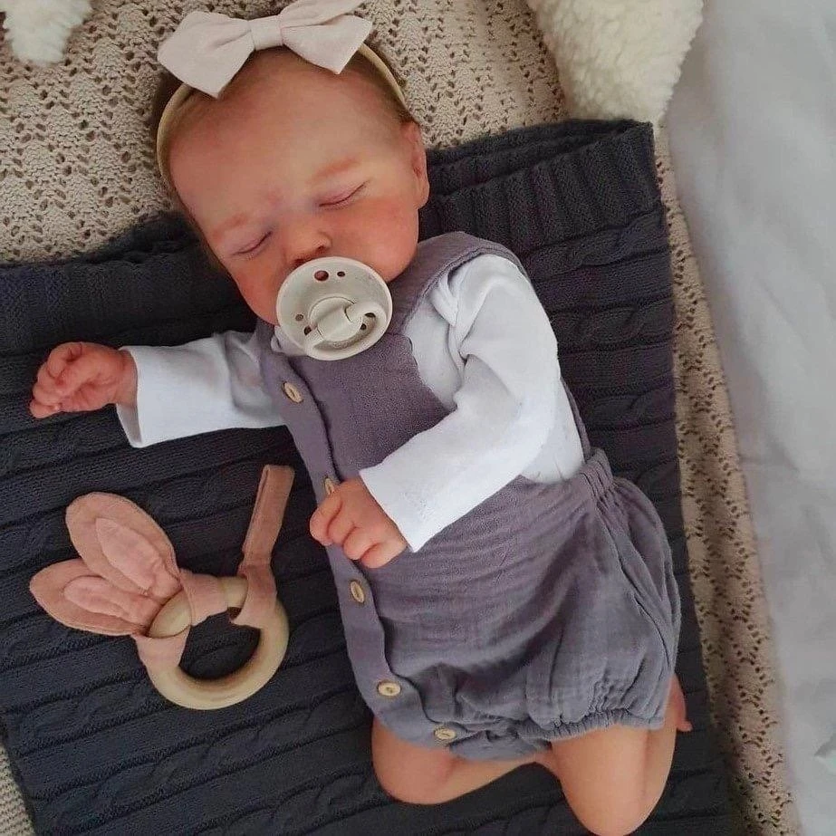 46CM już wykończona Reborn Rosalie śpiąca lalka noworodek ręcznie ukorzenione włosy 3D malowane kolory skóry widoczne żyły prezent na boże narodzenie — zdjęcie 3