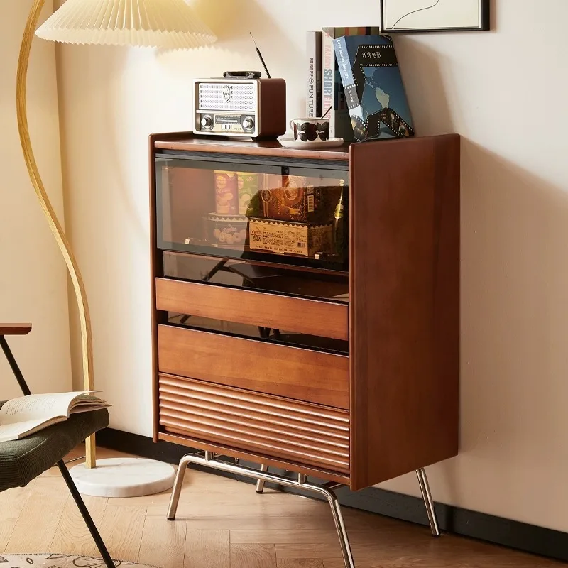 Simple medieval solid wood chest household small apartment bedroom living room retro storage multi-functional medieval furniture