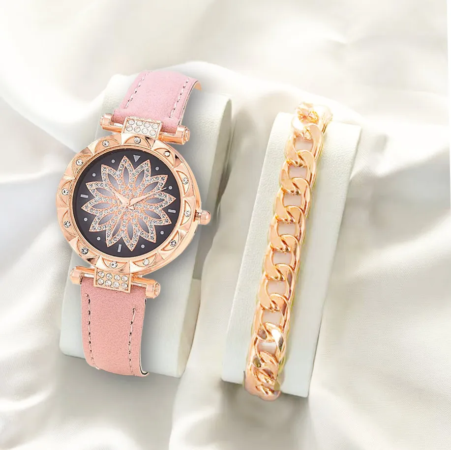 원형 다이아몬드 별이 빛나는 하늘 여성 시계 패션 팔찌 팔찌 숙녀 손목 시계 간단한 가죽 여성 시계 Relogio Feminino