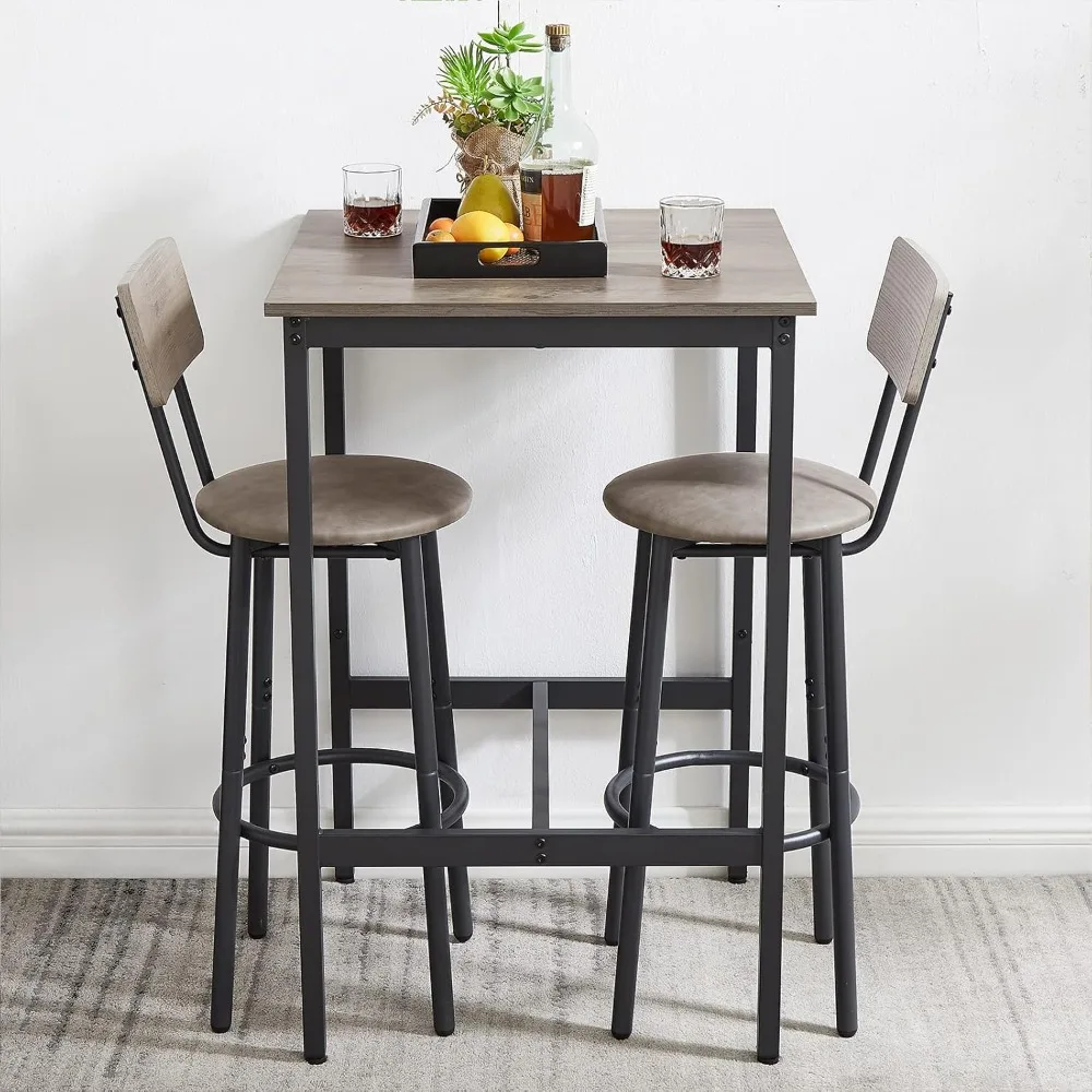 3-Piece Small Square Pub Table and Upholstered Stools Set for 2, Ideal for Bistro or Counter Height Dining