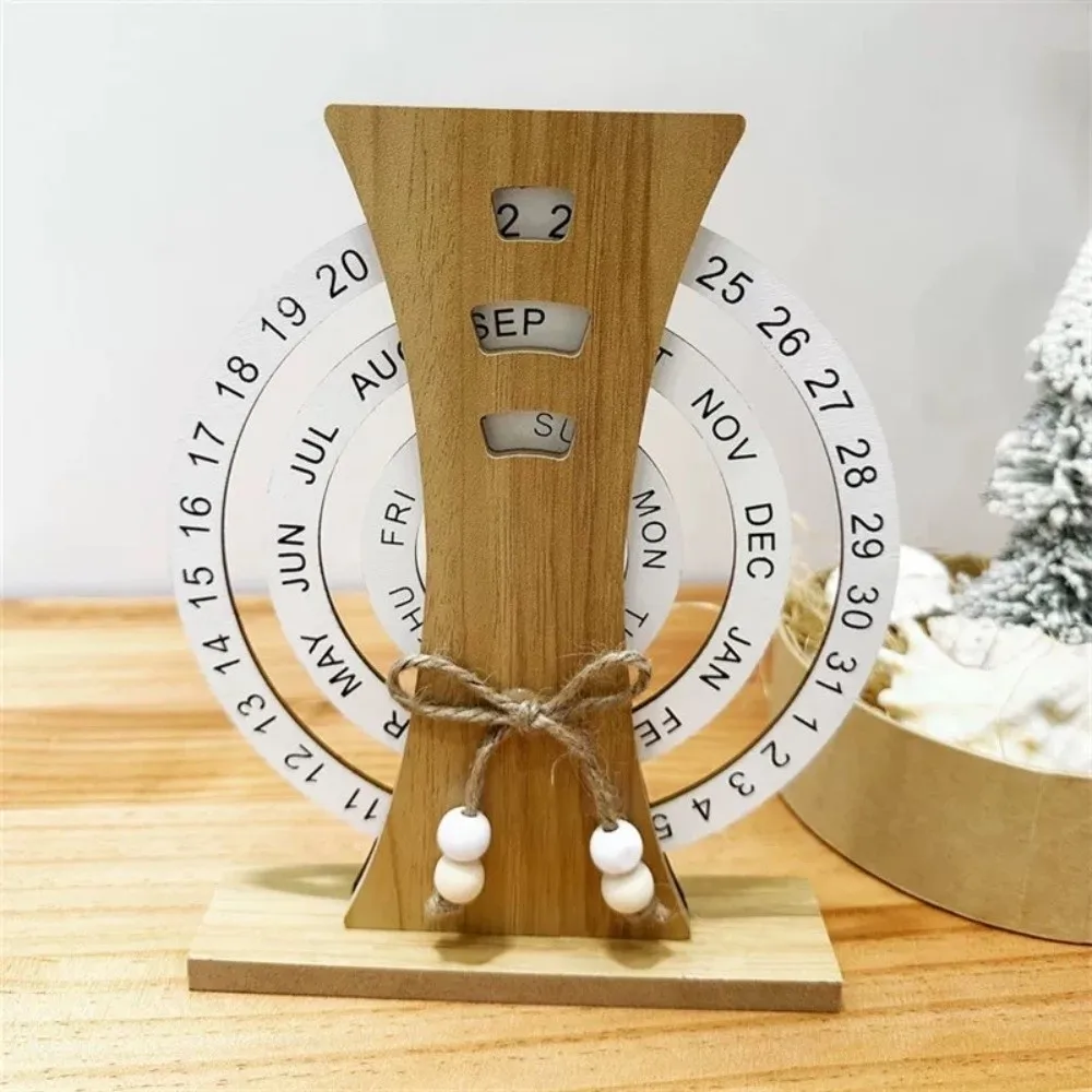Aesthetic Wooden Perpetual Calendar Moon Ferris Wheel Manual Rotating Desk Calendar Home Decoration Reusable