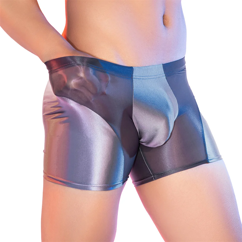 

Мужские масляные глянцевые боксеры, шорты, дышащее прозрачное эластичное гладкое нижнее белье, сексуальные мужские пляжные плавки с низкой посадкой, выпуклая сумка, трусики