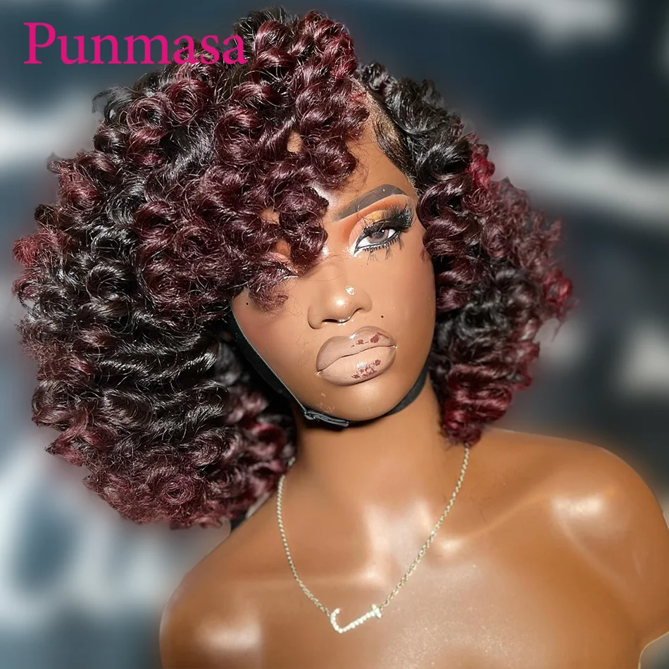 Punmasa Hair Brazilian 13x6 Lace Front Human Hair Wig Remy Highlight Dark Burgundy 13x4 Transparent Lace Front Wig Glueless 200%