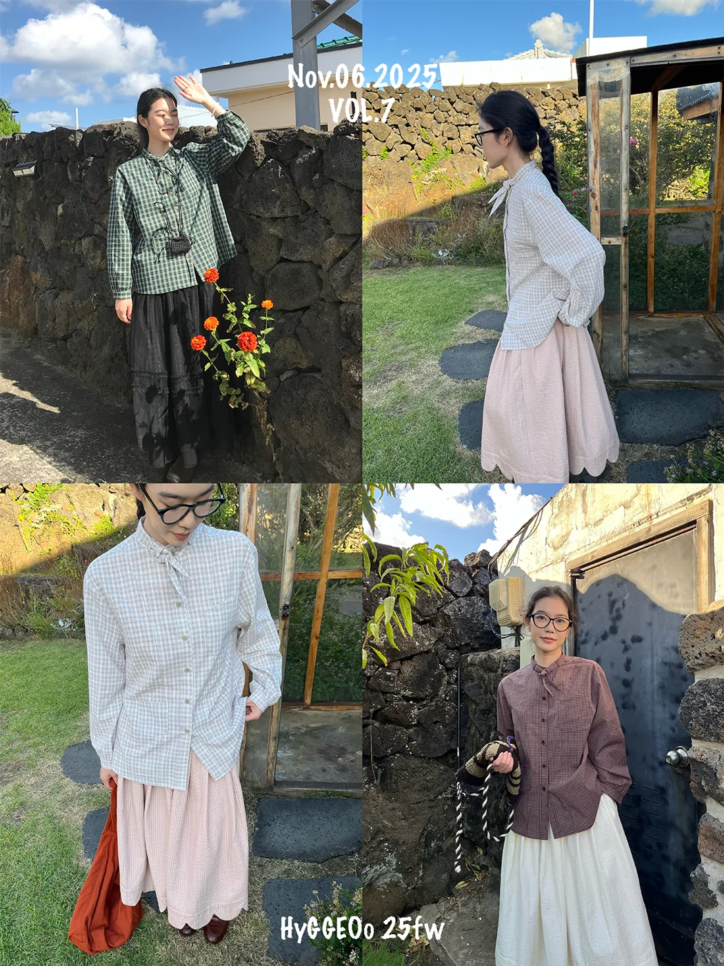 

HYGGEOO 25fw Retro Plaid Par High-stitch Cotton Scarf Design Versatile irt Women's Loose Fit Long Sve Button-Up Cotton...