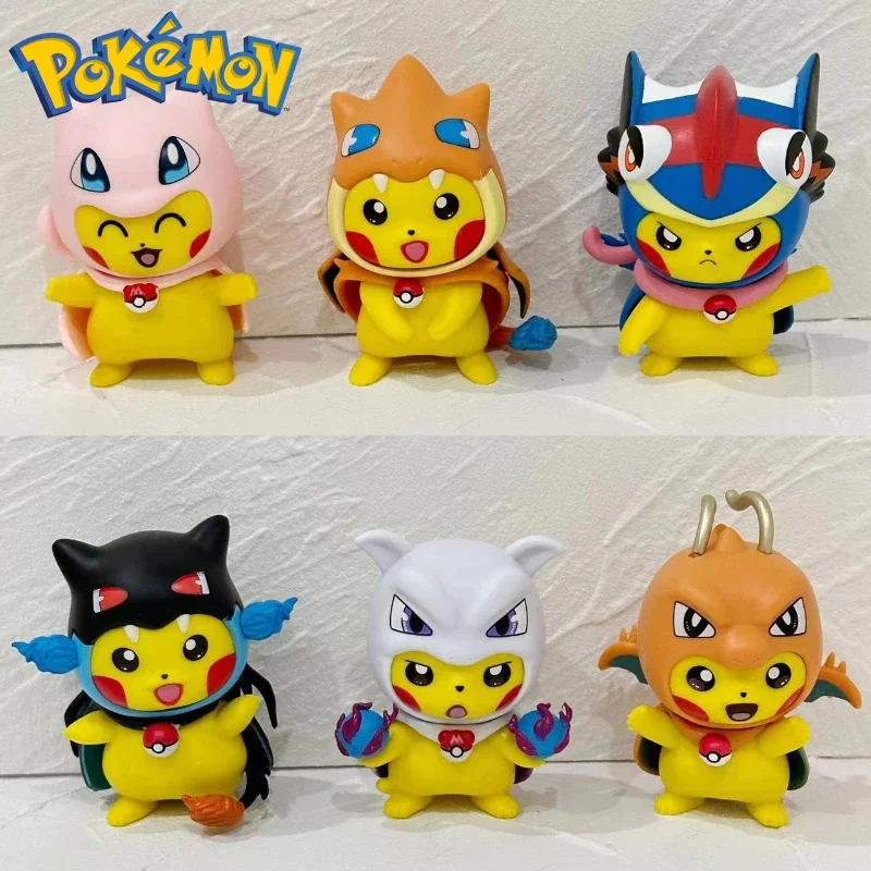 

6pcs Pokemon Pikachu Cosplay Mew Greninja Mewtwo Anime Figure Doll Peripheral Car Decoration Model Ornament Children's Toy Gifts