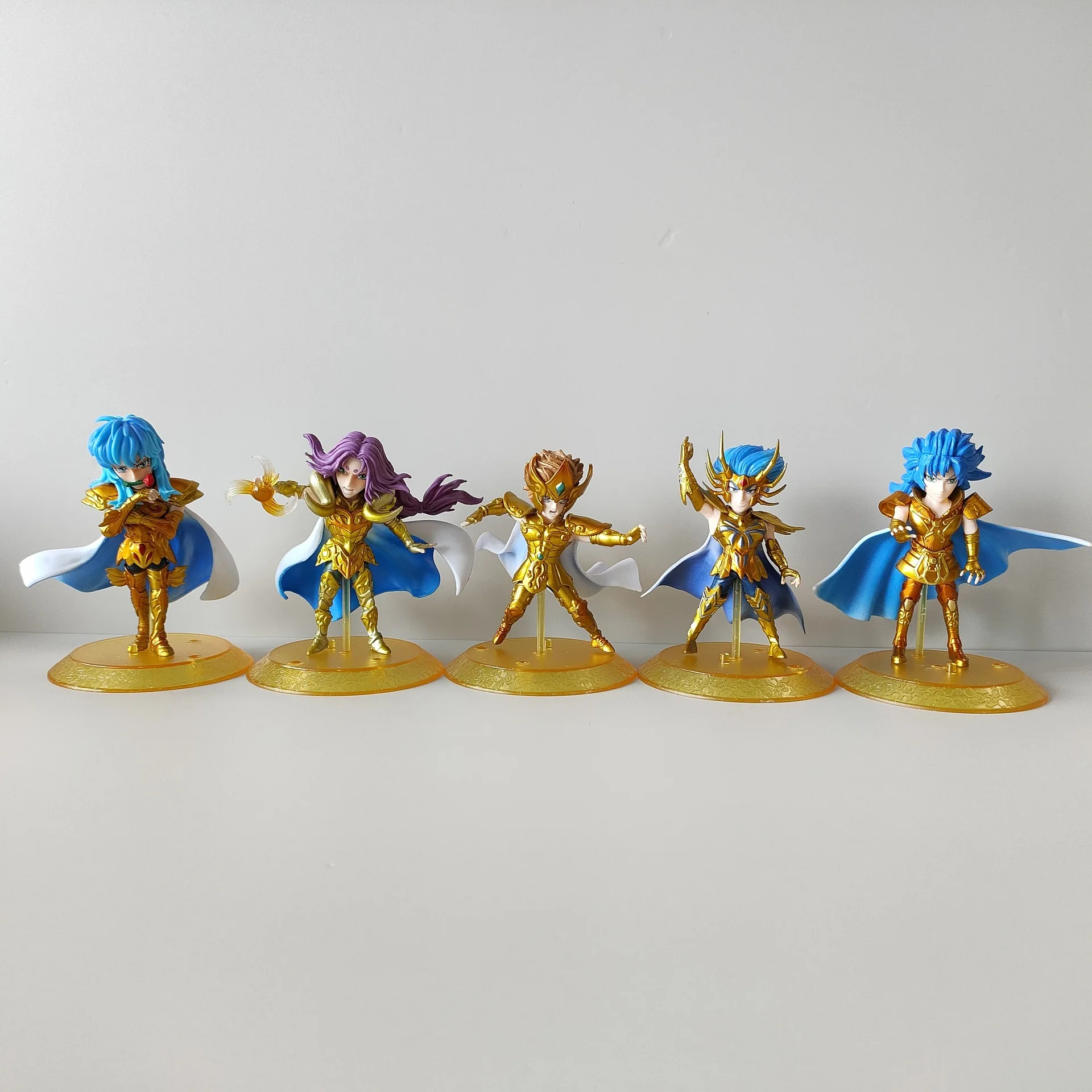 5 Pcs Animations Gold Saint Seiya Pvc Figure Model Cancer Pisces Aries Sea Dragon Milo Doll Toy Model Decoration Creative Gift