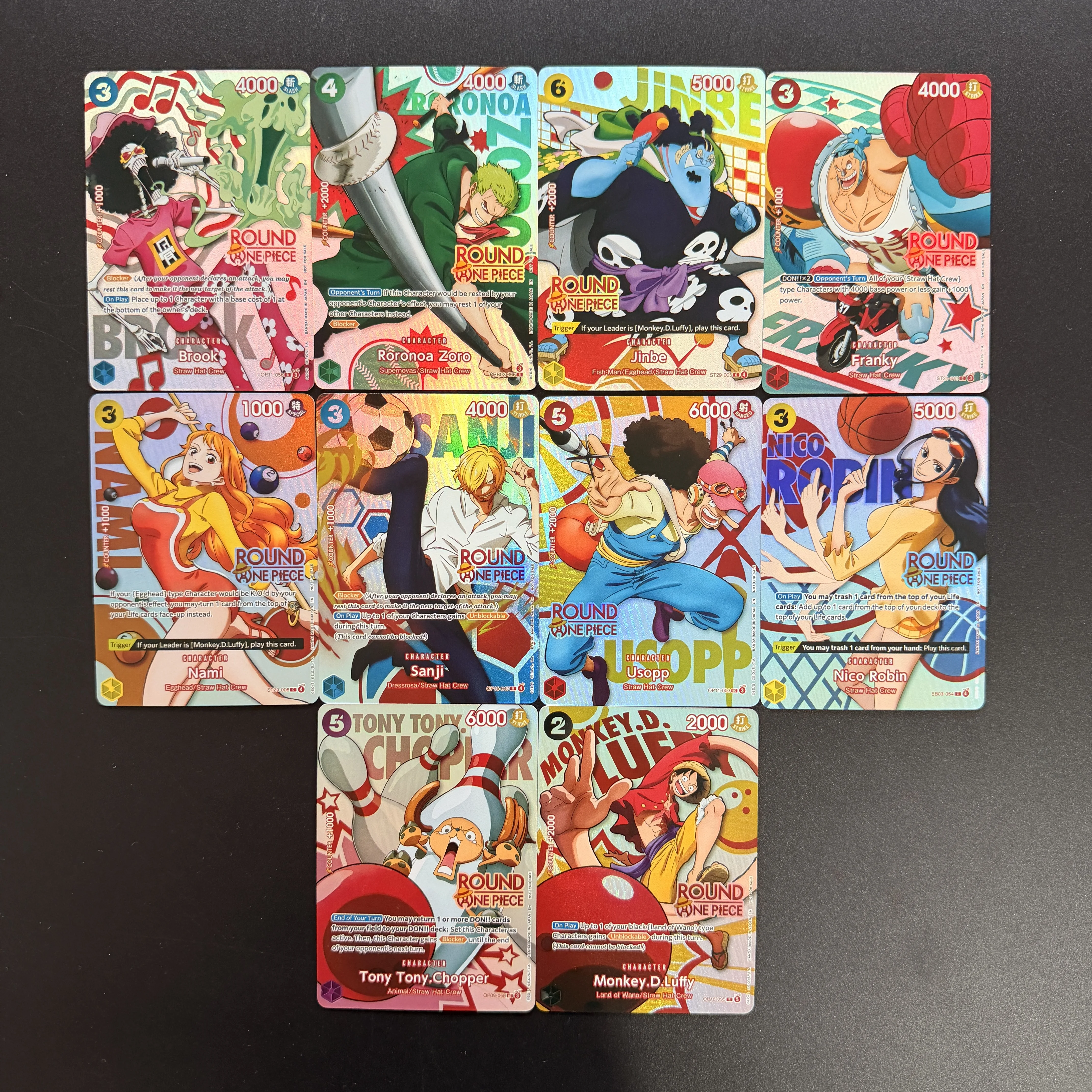 Diy English Monkey D. Luffy - One Piece x Round 1 Promo Card OP16-095 Roronoa Zoro Round 1 PRB02 -006 Jinbe Collection Game card