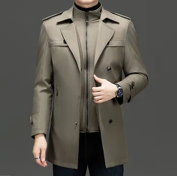 Men's Detachable-Liner Double-Breasted Trench Coat 5 Autumn Winter Liner Detachable Men's Trench Coats Fashion Smart Casual Double Breasted Turn Down Collar Warm Long Outerwear Men 5