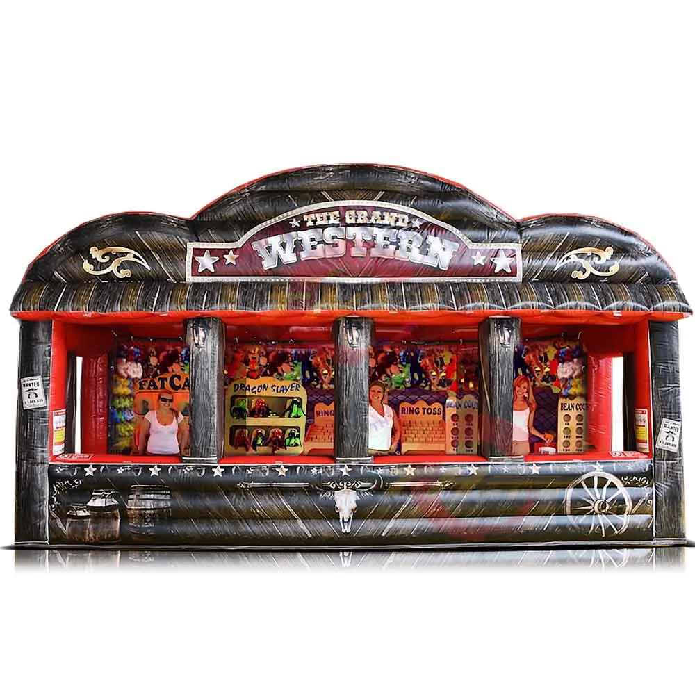 Snelle luchtverzending Nieuw ontwerp Westerse carnavalstent Opblaasbare carnavalsspelcabine met ventilator