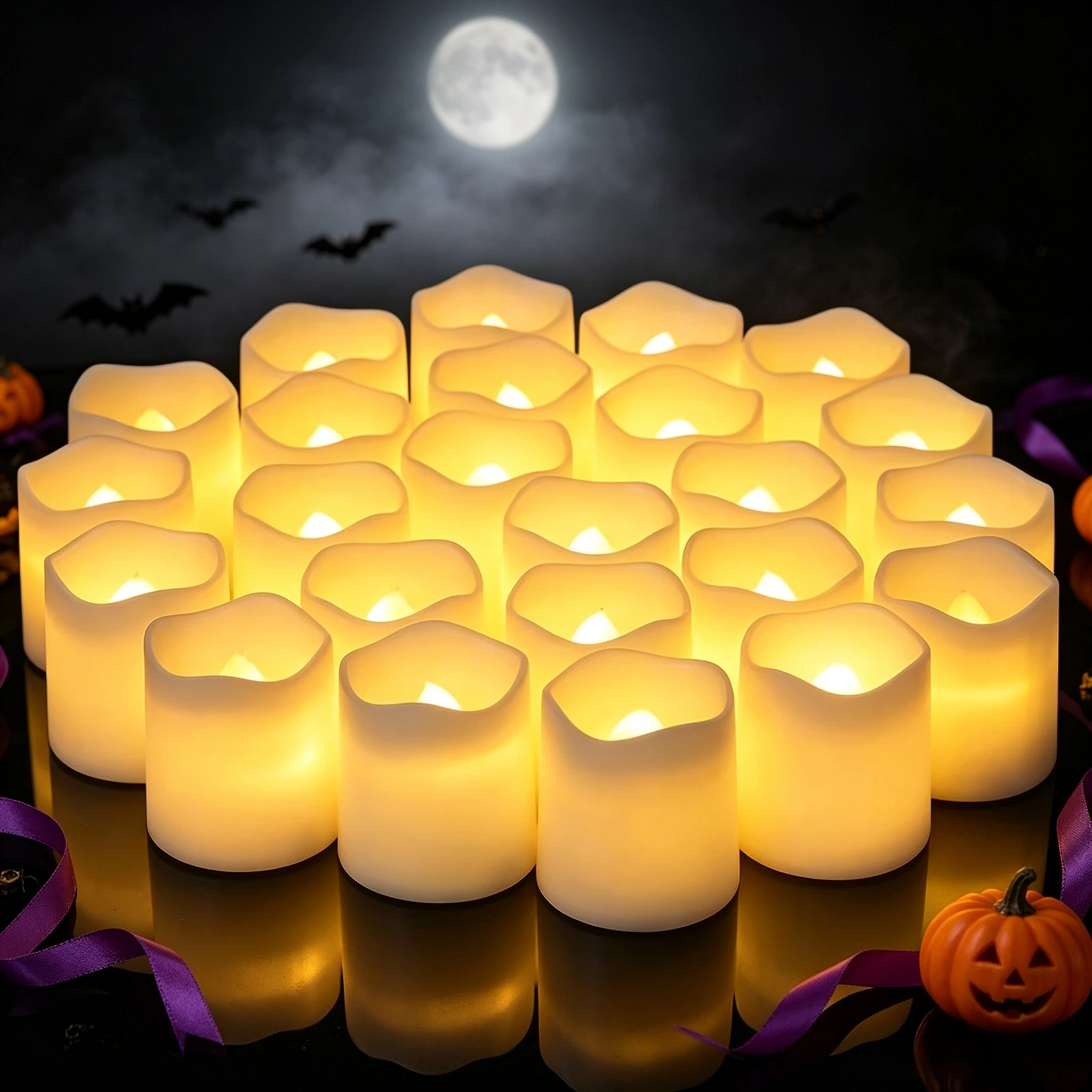 24Pcs/Set Flameless LED Candle Creative Wishing Led Tea Light Warm White Flameless Candle Halloween Christmas Decor Candle Light