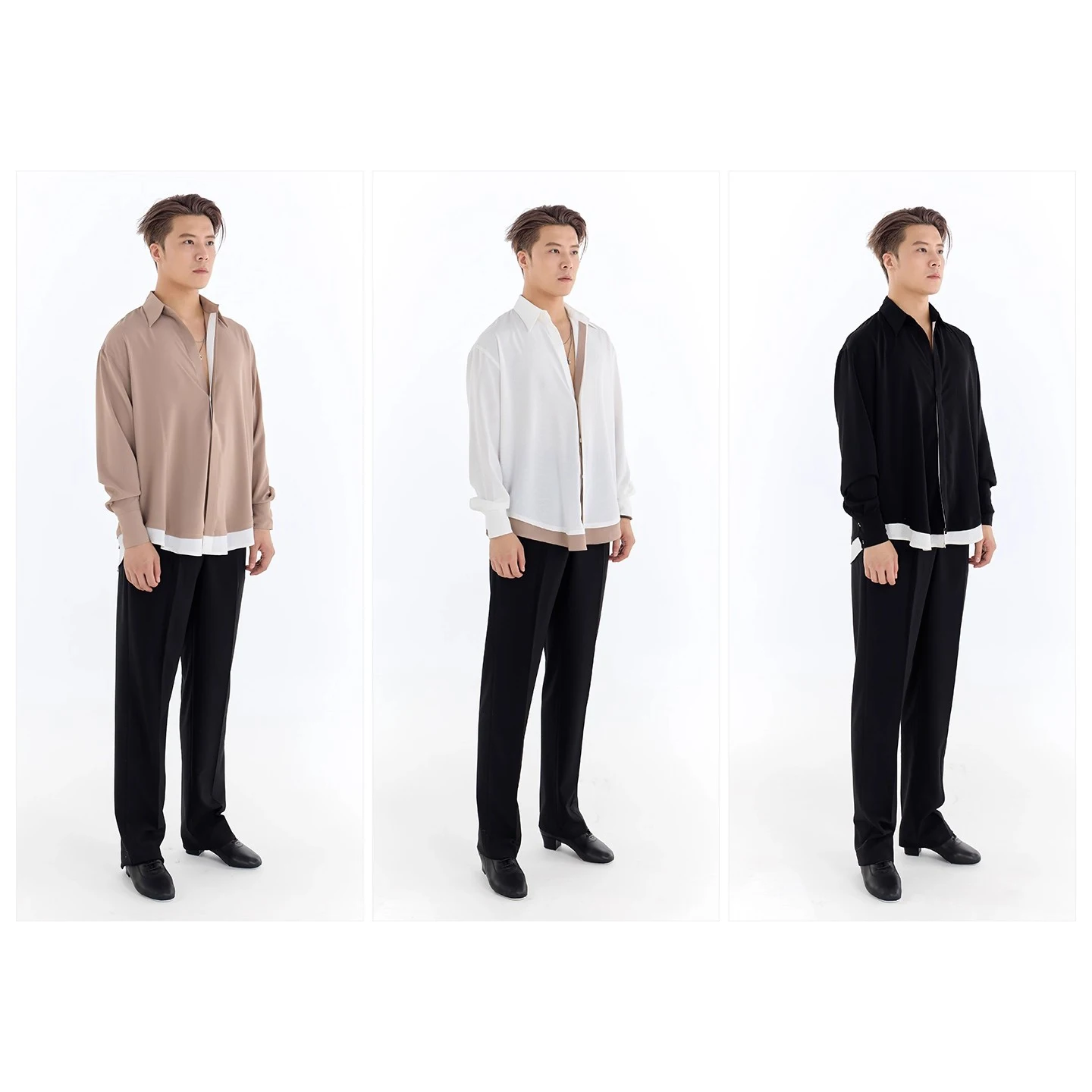 2025 camisa de baile latino estándar nacional uniforme de práctica de baile latino para hombres Top de manga larga ropa de práctica de uso diario DN22019