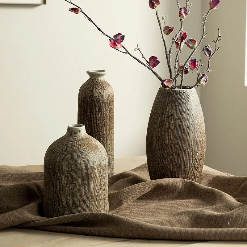 Retro Thread Japanese Wabi Sabi Style Decoration for Home Countertops, Homestay Ornaments, Dried Flower Ceramic Vases