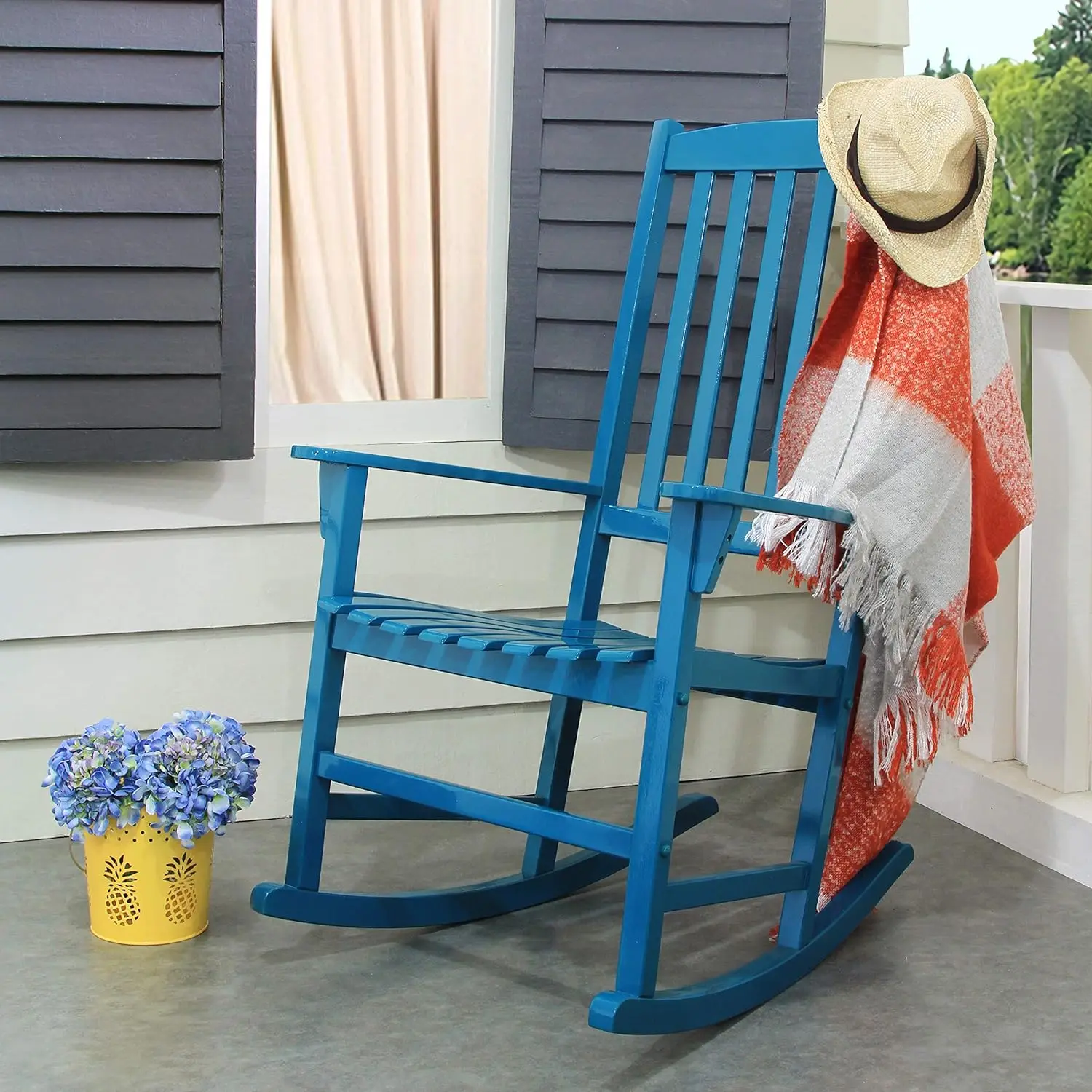 Bentley Outdoor Porch Rocking Chair, Solid Wood, 2 Piece Celestial Blue