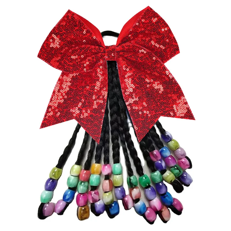 NEW Large Hair Beads Ponytail Accessories Kids Hair Ties With Glitter Cheer Bow  Girls Elastic Hair Balls