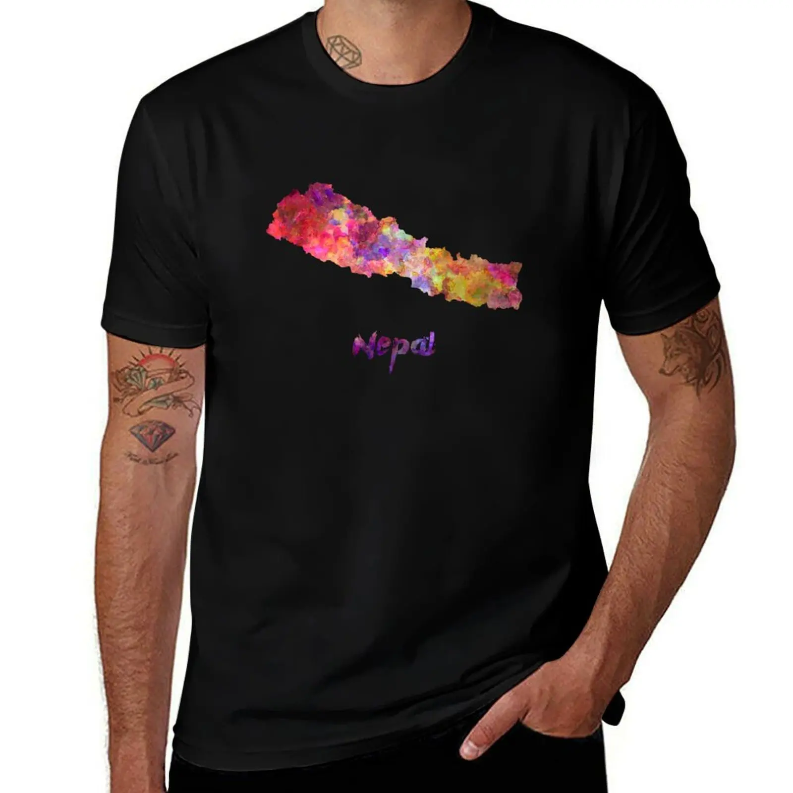 Nepal in watercolor T-Shirt Casual Fashion Print Tee Top T-Shirt