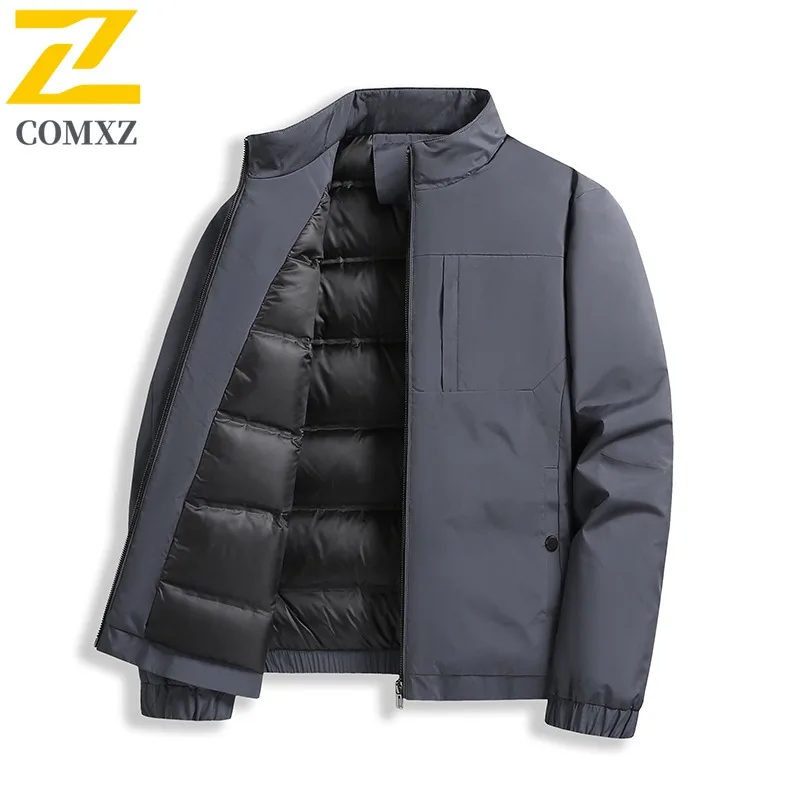COMXZ Men Middle Aged National Standard 90% White Duck Down High Quality Down Jacket Stand Collar Minimalist Casual Business Top