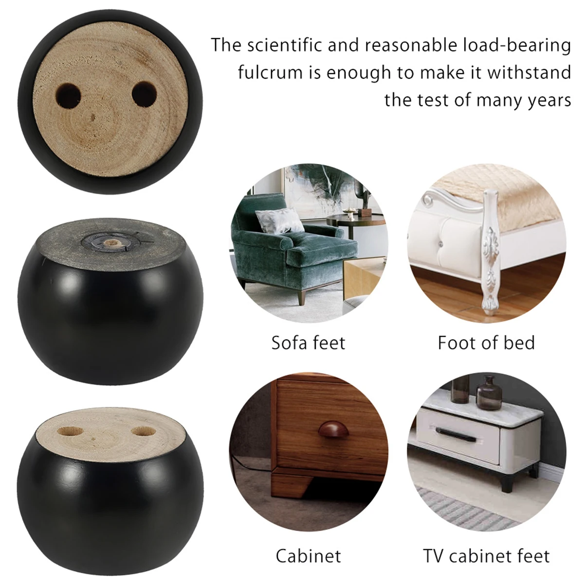 4Pcs Furniture Leg Solid Wood Round Shape Bun Feet 5cm Tall Replacement Sofa Legs for Couch Chair Coffee Table Cabinet Furniture