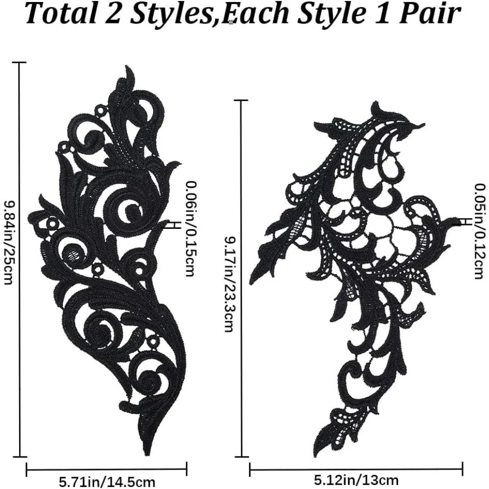 4Pcs 2 Styles Leaves Embroidered Appliques Lace Fabric Black Leaf Flower Sew on Patches DIY Wedding Dress Collar Accessories