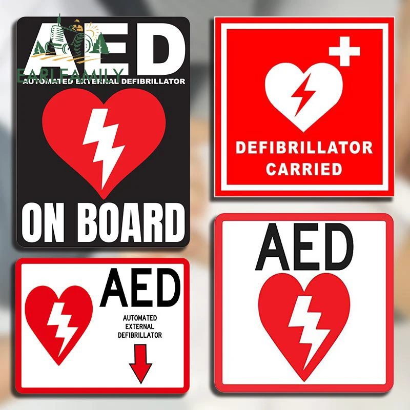 EARLFAMILY 13cm for AED Defibrillator First Aid Car Sticker Waterproof Motorcycle Decal Car Accessories Vinyl Windows JDM Decor