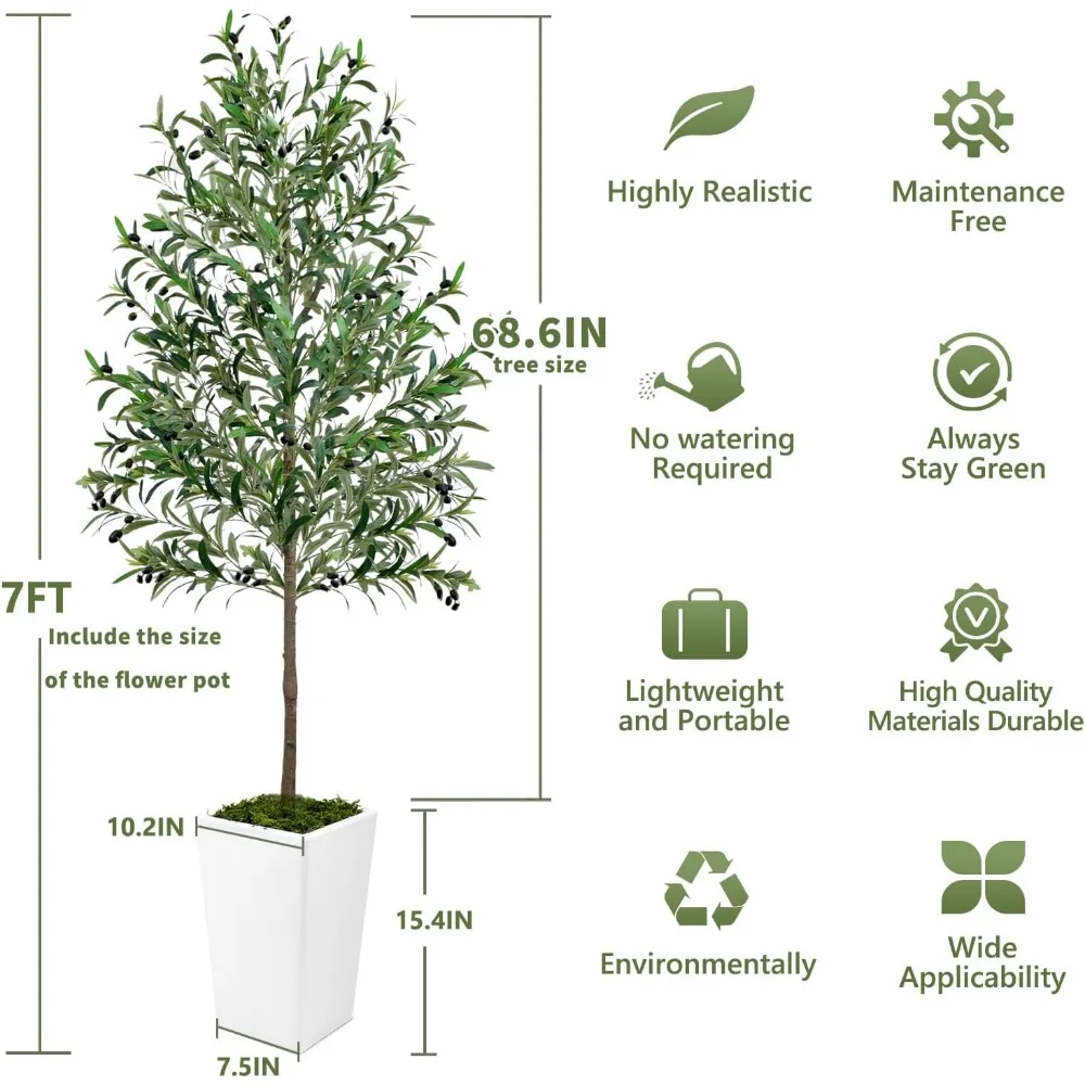 Artificial 7ft Tall Indoor Olive Tree with Realistic Silk Leaves and Natural Wood Trunk - Lifelike Faux Plant for Home Decor
