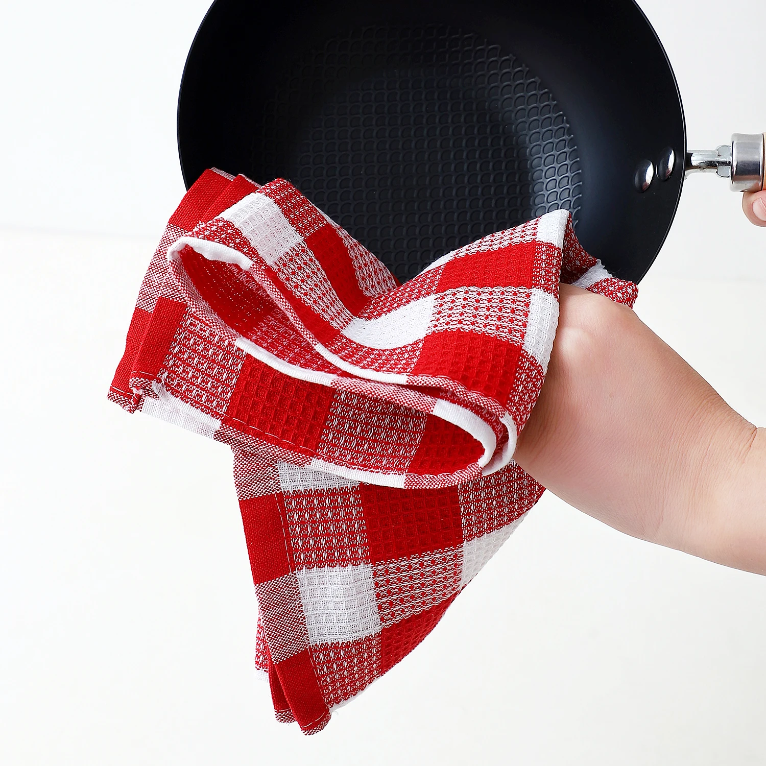 Waffle Weave Plaid Dish Cloths Super Absorbent Kitchen Dish Towels Quick Drying Cotton Dishcloth for Drying and Washing Dishes