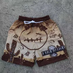 Mens Unique Graffiti Wasteland Style Basketball Shorts Athletic Casual Mesh Quick Dry Breathable Summer New Fashion Short 2024